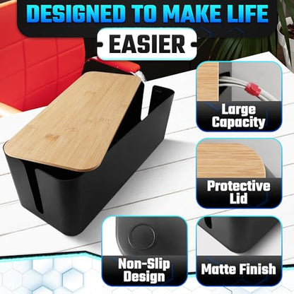 Cord Box Hider 2 Pack, Cable Management Box, Medium, Large, Black