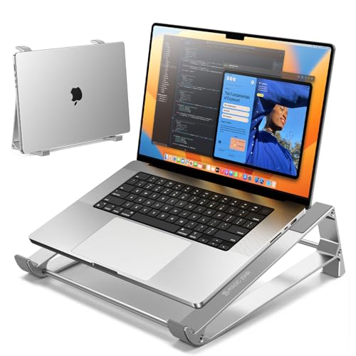 MAGIC JOHN Laptop Stand for Desk, Storage Laptop Riser Portable, Aluminum Ergnomic Computer Stand with Silicone Pads,Cooling & Laptop Holder, Compatible with MacBook Air Pro, HP, Dell, (10-17 Inch)