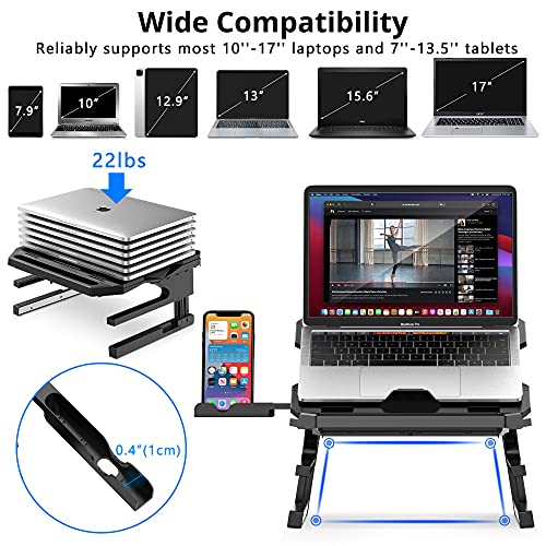AboveTEK Laptop Stand, 20 Angles Two-Layer Height Adjustable Laptop Stands, Portable Laptop Riser with 360 Rotating Base Storage Space & Extra Phone Holders Compatible with 10''-17'' Laptops Black