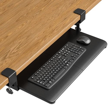 BONTEC Under Desk Keyboard Tray, Pull-Out Keyboard & Mouse Platform | C-Clamp Mount, Space-Saving Ergonomic Slide-Out Drawer, 31.3 in Including Clamps, 25.6 x 11.8 in Tray, Black - color: Black, size: 25.6" x 11.8"