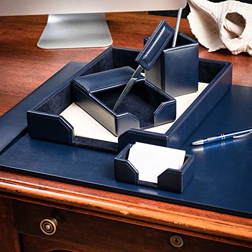 DACASSO Bonded Leather Desk Set - Luxury Leather Desk Pad & Desk Organization Essentials (Navy Blue, 6 Piece) - color: Navy Blue, style: 6 Piece