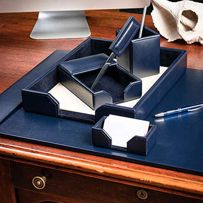 DACASSO Bonded Leather Desk Set - Luxury Leather Desk Pad & Desk Organization Essentials (Navy Blue, 6 Piece) - color: Navy Blue, style: 6 Piece