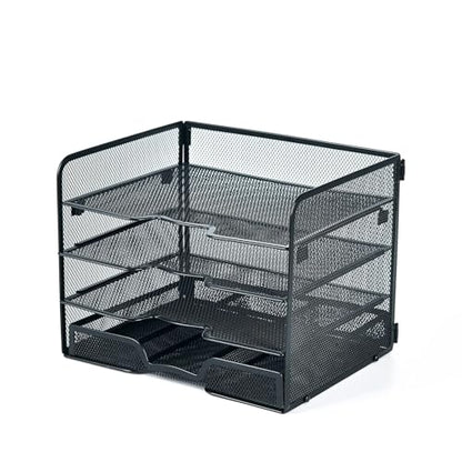 SETTFRFE 4-Tier Metal Desk Organizer-Paper Letter Tray with Drawer,Black - size: 12.8" x 10" x 9.9"