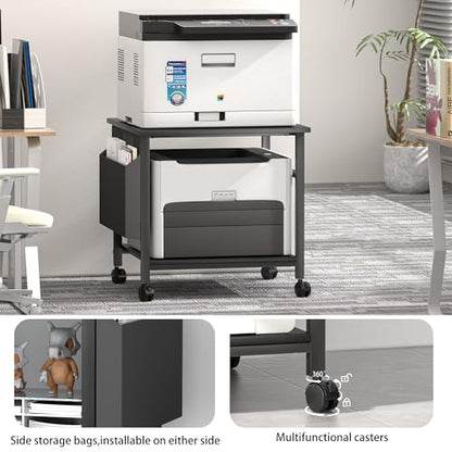 Large Printer Stand, 23.6 x 23.6 Inches Square Printer Stand with Storage Shelf, 2 Tier Printer Table for Home Office, Rolling Printer Cart with Lockable Wheels, Mobile Mini Fridge Stand Table, Black - color: Black