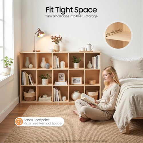 15 Cube Storage Organizer - Solid Wood Bookshelf for Bedroom, Living Room | Vertical or Horizontal Bookshelf Organizer | Open Book Shelf | Easy Assembly | 59.06''L*11.81''W*35.43''H (15 Cubes) - size: 15 Cubes