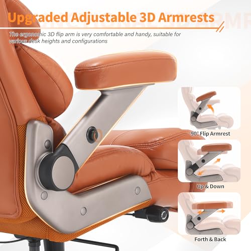 VUZI 700lbs Big and Tall Office Chair, Large Executive Leather Desk Chair - color: Gold Brown