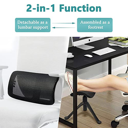 Lilithye Footrest for Desk Adjustable Height 2-in-1 Function Rotatable Ergonomic Under Desk Footrest Ottoman Stool Rolling Leg Rest for Home Office (Black) - color: 1-black