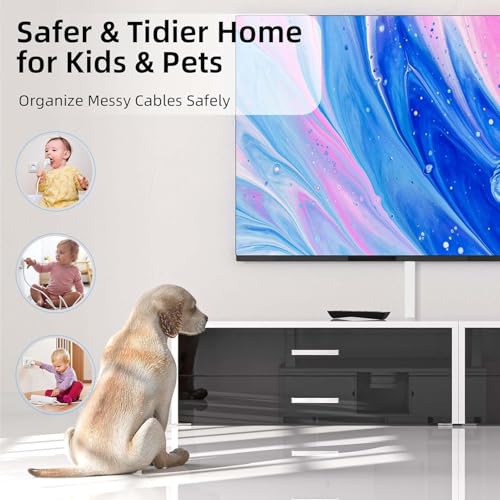 Delamu Cord Hider for Wall Mounted TV, 113.6in Paintable Cable Cover System, Self-Adhesive Cable Management Raceway Kit Hides 2-3 Wires, Baseboard Wire Hider Easy Installation, W 0.95 H 0.55in, White - size: 113.6 in L X 0.95 in W X 0.55 in H