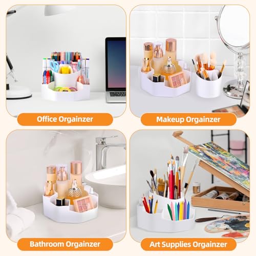 Rotating Desk Pen Organizer, 13 Storage Slots, Large Capacity Pen & Marker Holder, Multifunctional Desktop Organizer for Stationery, Cosmetics, and Kitchen (White)