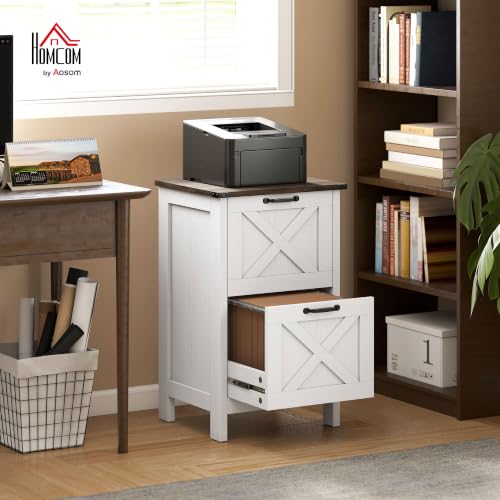 HOMCOM 2 Drawer Vertical File Cabinet with Silent Slides, Distressed White - color: Distressed White