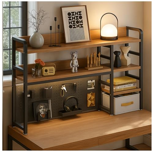 Desktop Bookshelf, pegboard Storage and Organization Rack, Dorm Desk Shelf, Desk Hutch, Desktop Storage for Office, Study, Student Display Rack,Desktop Shelves (Black+Walnut 53.1" Lx9.9 Wx37 H) - color: Black+walnut, size: 53.2"Lx9.9"Wx37"H