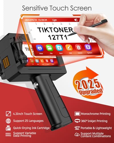 127T1 Handheld Inkjet Printer - Portable Handheld Printer for Text/Logo/QR Code/Barcode/Date/Batch Number/Serial Number, Inkjet Coding Machine for Cardboard/Metal/Plastic/Ceramic/Wood/Fabric