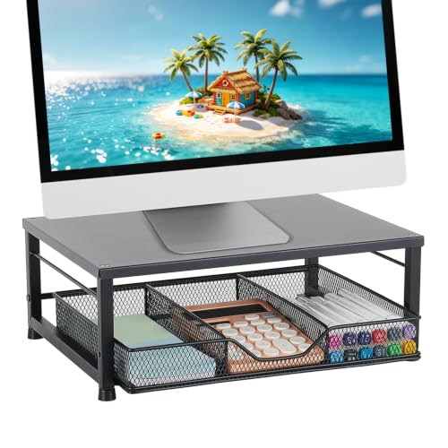 Small Laptop Stand for Desk, Monitor Stand Riser, Desk Organizer for Office Organization, Office Desk Accessories, Computer Desktop Stand with Drawer for Home, Office, School (Black) - color: Black-Small