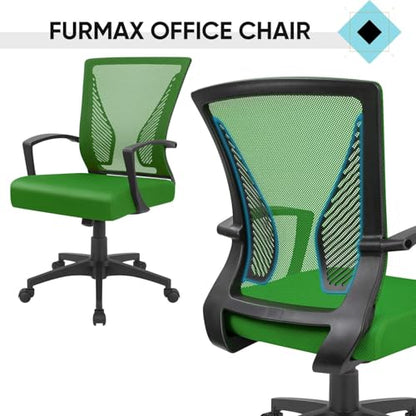 Furmax Office Chair Ergonomic Computer Desk Mesh Chair Mid Back Swivel Lumbar Support with Armrest (2, Green) - color: Green