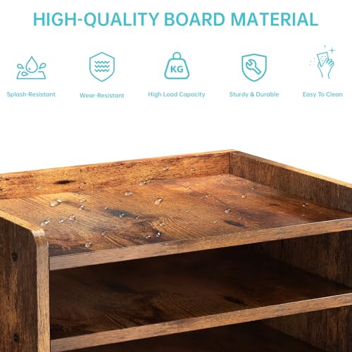 Wood Desk File Organizer with Side File Rack, Space-Efficient Design Easy to Assemble for Efficient Office Setup, Reduces Desk Clutter (Brown) - color: Brown