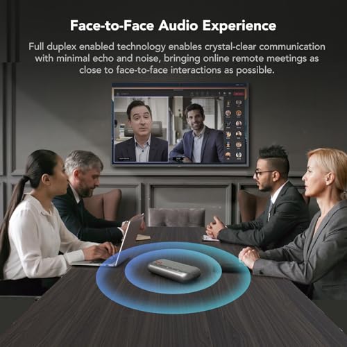 NUROUM A45 Conference Speaker and Microphone, 6 AI Noise Cancelling Mics, 360° 16ft Voice Pickup, Daisy Chain, Bluetooth/USB Speakerphone with Dongle, Compatible with Zoom/Teams/Google Meet