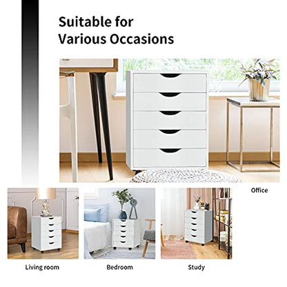 Giantex 5-Drawer Vertical File Cabinet, Mobile Office Storage Cabinet with Drawers, Large Capacity, 2 Lockable Casters and Universal Wheels, Under Desk Side Printer Stand Rolling File Cabinet (White) - color: White