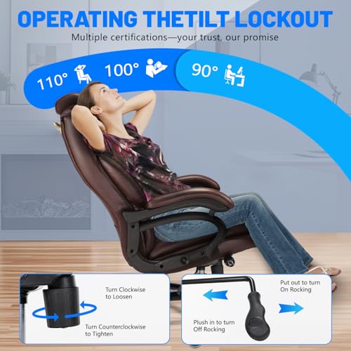 800lbs Big and Tall Office Chair, Executive Chair with Adjustable Headrest, High Back Extra Wide Seat, Heavy Duty PU Leather for Home Office, Comfortable Large Computer Desk Chair - color: Brown