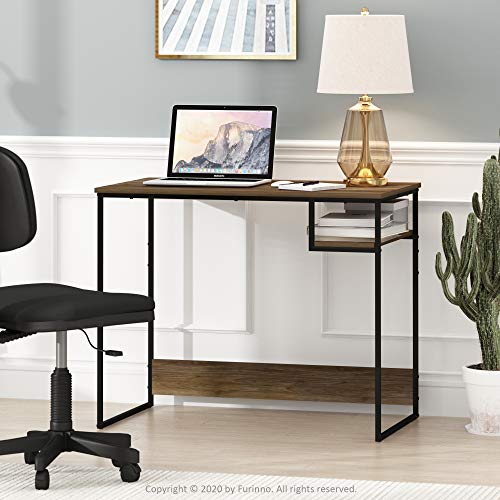 FURINNO Moretti Lifestyle Study Desk, 35 Inches, Columbia Walnut | with Lower Shelf, Open Frame, Rectangular, Gaming Desk, for Computer, Writing, for Home Office, Study Room, Dorm - color: Columbia Walnut, size: 35 inches