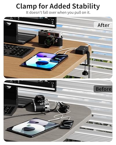 10FT Desktop Mount Charging Station with 4 Outlets 4 USB Ports (2 USB C), HOPOW 2 Prong to 3 Prong Outlet Adapter, 1700J Two Prong Surge Protector