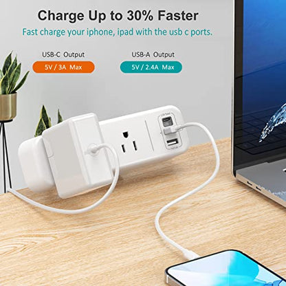 Desk Clamp Power Strip with USB C, 3 Outlets Desktop Mount Power Station with 6.5 ft Plug Extension Cord, White