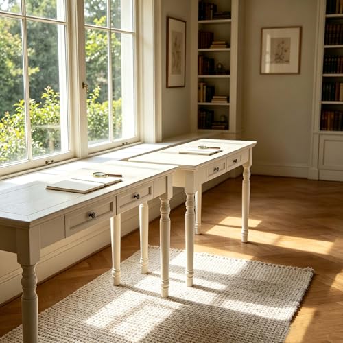 47" Narrow Solid Wood Writing Desk with Drawers, White - color: White, size: Narrow-47 inches
