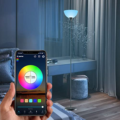 PESRAE RGB Floor Lamp, Stepless Brightness & Color Temperature - color: Matte Black RGB