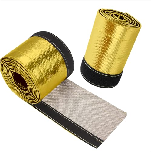 Heat Shield Sleeve Heat Wrap for Wires Fuel Line Heat Wrap Heat Sleeve Automotive for Ultimate Heat Protection -1-1/2" I.D.x 10FT with Stainless Steel Cable Ties -Golden - color: Golden, size: 1-1/2"ID*10FT