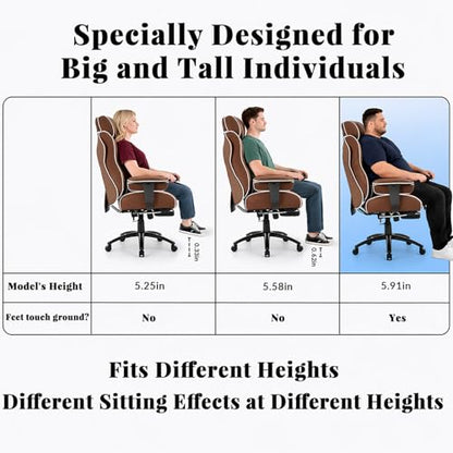 DJ·Wang Big and Tall Office Chair with Foot Rest, High Back Executive Office Chair PU Leather, Ergonomic Chairs with Lumbar Support, 135° Reclining Chairs with Thickened Spring Cushion Brown - color: Pu Brown