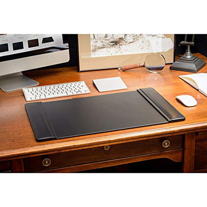 Dacasso Black Leather 22" x 14" Side Rails Desk Pad - color: Black, size: 14" x 22"