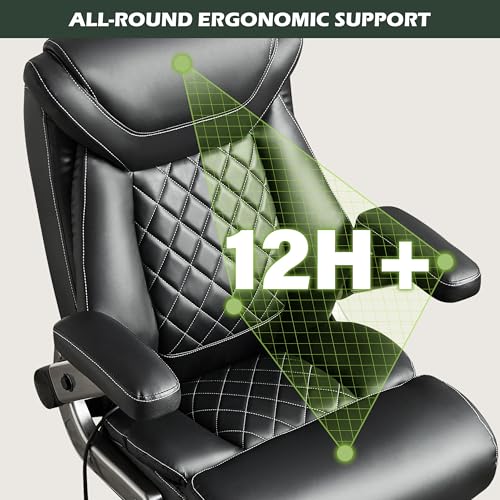 Large Big and Tall Office Chair 650lbs with Thick Spring Cushion, 5D Flip Arm Ergonomic Executive Office Chair Adjustable Lumbar Airbag&Extra Wide, Comfy Padded Heavy Duty Game Chair Dual Rubber Wheel - color: Black