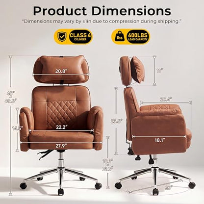 Big and Tall Ergonomic Office Chair, Criss Cross Desk Chair with Pivot Arms | High Back Executive Leather Chair with Spring Seat, Wide Computer Gaming Chair for Home, Makeup & Bedroom, Brown, 49.6”H×22”W - color: Brown, size: 49.6”H×22”W