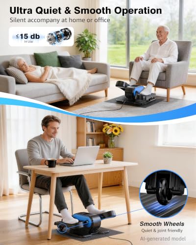 Under Desk Elliptical Mini Electric Leg Exerciser While Sitting for Seniors - color: Blue