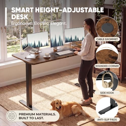 Furmax 55 Inches Electric Height Adjustable Standing Desk Home Office Desk - color: Brown, size: 55 Inch