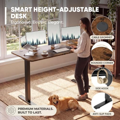 Furmax 55 Inches Electric Height Adjustable Standing Desk Home Office Desk - color: Brown, size: 55 Inch