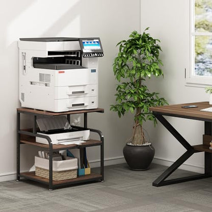 Fannova Extra Large 3D Printer Stand Table with Adjustable Storage Shelf | 25.6"x23.6"x30.9", Heavy Duty Industrial Wheels, 25mm Heavy-Gauge Steel Tube, Home Office Printer Furniture, Rustic Brown - color: Rustic Brown, size: 25.6"W x 23.6"D x 30.9"H