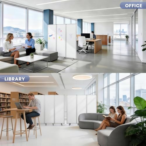 MAKELLO Office Partition 71"x71", Cubicle Room Divider on Wheel, Whiteboard | 3 Panel Foldable Privacy Panel, Writing, Sound Proof, Strong Magnetic, Freestanding, Room Partition for Office, Home, School - color: Whiteboard