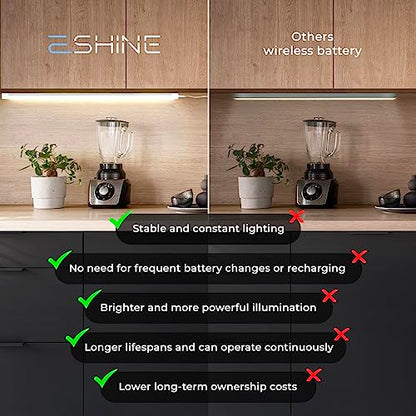 EShine Hand Wave Activated Under Cabinet LED Lighting Kit, Dimmable, 6-Pack 7 in - Touchless Dimming Control, Black Under Counter Lights for Kitchen, Garage, Office, Shelf - Warm White (3000K) - size: 6 pack