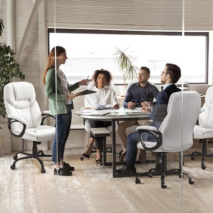 Yaheetech Executive Office Chair High Back PU Leather Adjustable Seat White - color: White