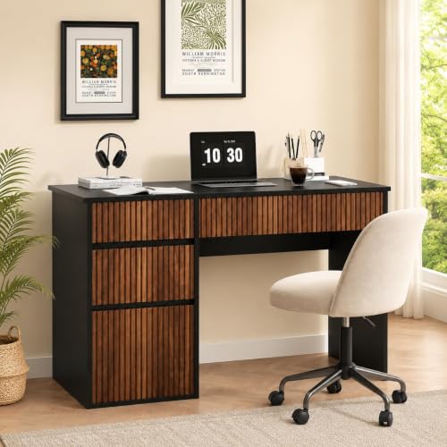 4 EVER WINNER Computer Desk with Drawers, 48 Inch Fluted Desk with Storage - color: Black, size: 48 Inch