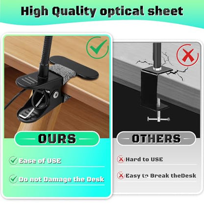 10X Magnifying Glass with Light and Stand,Hands Free Clip on Magnifier Lamp - color: Black
