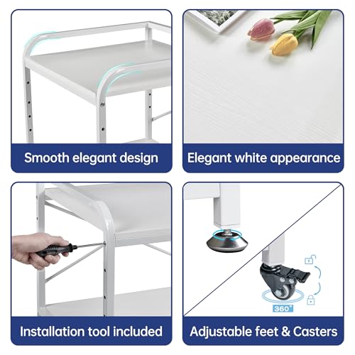 Fannova Large Printer Stand for Under Desk Storage, Adjustable Top Shelf | Table Top 20"x20", Fits 3D/Laser Printer, Easy Roll Industrial Wheels, Heavy Duty 2 Tier Printer Cart for Home Office, White - color: White