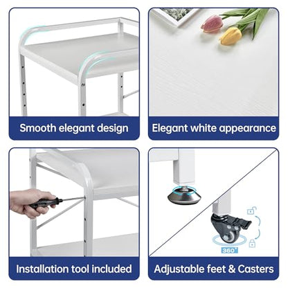 Fannova Large Printer Stand for Under Desk Storage, Adjustable Top Shelf | Table Top 20"x20", Fits 3D/Laser Printer, Easy Roll Industrial Wheels, Heavy Duty 2 Tier Printer Cart for Home Office, White - color: White
