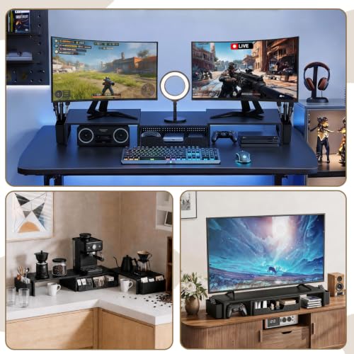 LEKETREE Dual Monitor Stand Riser with Drawer and 2 Pen Holders, Black - color: Black