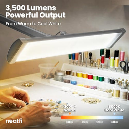 Neatfi 3,500 Lumens LED Desk Lamp, Dimmable, 26-Inch Shade, CCT (Silver-2) - color: Silver-2, size: 26-Inch Wide Shade