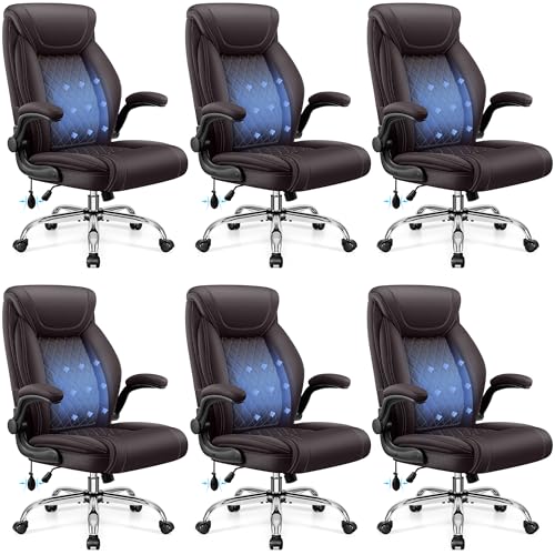 BestGlory Executive Office Chair with Lumbar Support, Big and Tall Ergonomic Computer Desk Chair, Leather Comfy High Back Gaming Chair with Flip Up Arms & Rocking Function for Home Office, Coffee - color: Coffee, size: 6 Pack