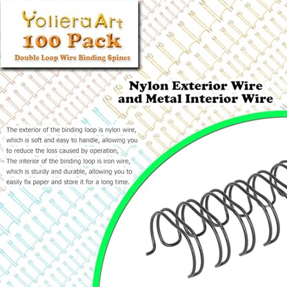3 to 1 Pitch Twin Loop Wire Binding Spines, 3/8 Inch Book Binder Combs | 60 Sheet Capacity, Black/100 Pack Spiral Binding Coils for Booking Binder Machine Students Coworkers. Thick 34 Double Loops - size: 100P, 3:1 Pitch, Black, style: 3/8 Inch (60 Sheet