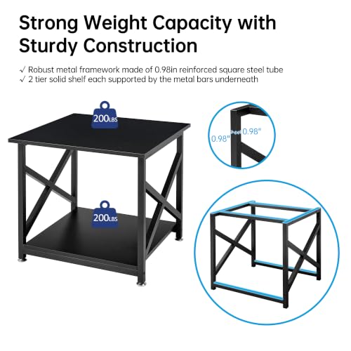 Fannova 2 Tier Large Printer Stand 23.6"x23.6"x22.6" with Storage Shelf | Heavy Duty 3D Printer Table with Industrial Wheels - All 4 Lock, Home Office Rolling Printer Cart, Mini Fridge Stand, Black - color: Black