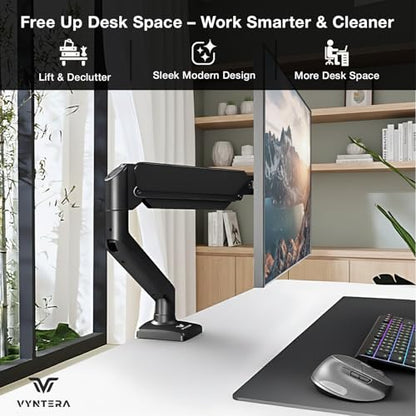 Single Monitor Arm Desk Mount – Adjustable Gas Spring Monitor Stand for 13”–34” Screens, Full Motion Swivel, Tilt & Rotation, Heavy Duty VESA Mount for Office, Gaming & Professional Setup - style: Single Monitor Arm