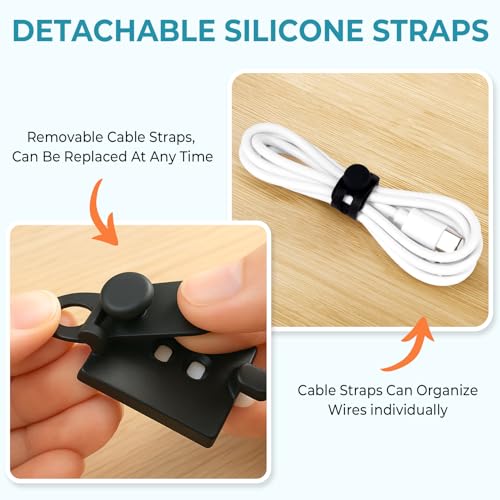 Kanemc 20PCS Cable Management Kit Adhesive Cable Clips | 20 Adjustable Cable Holders,20 Zip Ties,20 Screws&10 Extra Cable Straps, Cord Organizer for Home Office Under Desk Behind TV